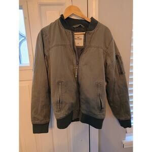 Hollister men's bomber jacket military Field olive green canvas vintage y2k M
